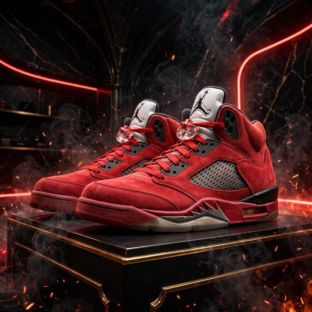 Size 9.5 - Jordan 5 Retro Red Suede 136027-602 Red Black Raging Bulls 2017